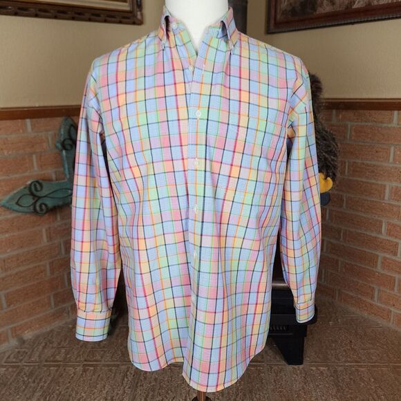 Alan Flusser Multicolor Check Button Down Oxford Shirt Size M - Picture 2 of 6